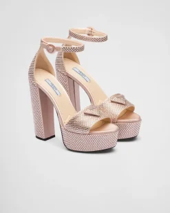 Mujer Prada SANDALIAS^Sandalias De Satén Con Plataforma Y Cristales