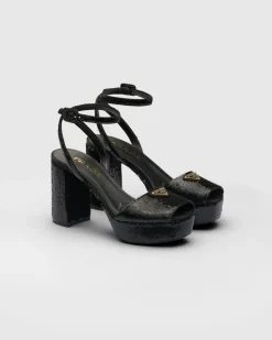 Mujer Prada SANDALIAS^Sandalias De Satén Y Lentejuelas Con Plataforma