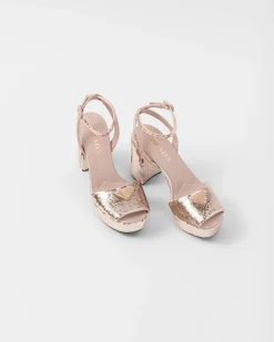 Mujer Prada SANDALIAS^Sandalias De Satén Y Lentejuelas Con Plataforma