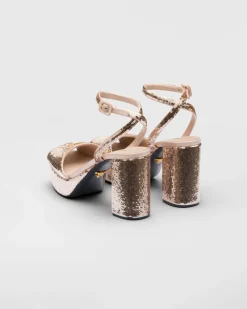 Mujer Prada SANDALIAS^Sandalias De Satén Y Lentejuelas Con Plataforma