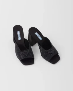 Mujer Prada PANTUFLAS Y CHINELAS^Sandalias De Tacón De Satén Con Cristales