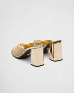 Mujer Prada PANTUFLAS Y CHINELAS^Sandalias De Tacón De Satén Con Cristales