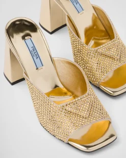 Mujer Prada PANTUFLAS Y CHINELAS^Sandalias De Tacón De Satén Con Cristales