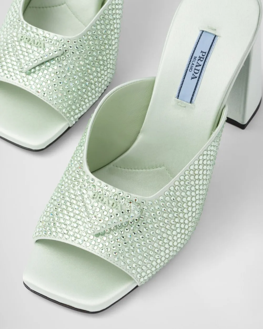 Mujer Prada PANTUFLAS Y CHINELAS^Sandalias De Tacón De Satén Con Cristales