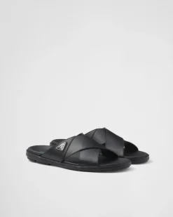 Hombre Prada SANDALIAS^Sandalias Planas Cruzadas De Piel