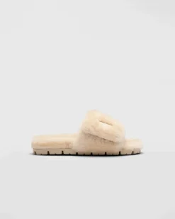 Mujer Prada PANTUFLAS Y CHINELAS^Sandalias Planas De Borreguillo