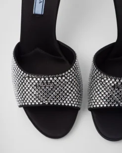 Mujer Prada PANTUFLAS Y CHINELAS^Sandalias Planas De Satén Con Cristales