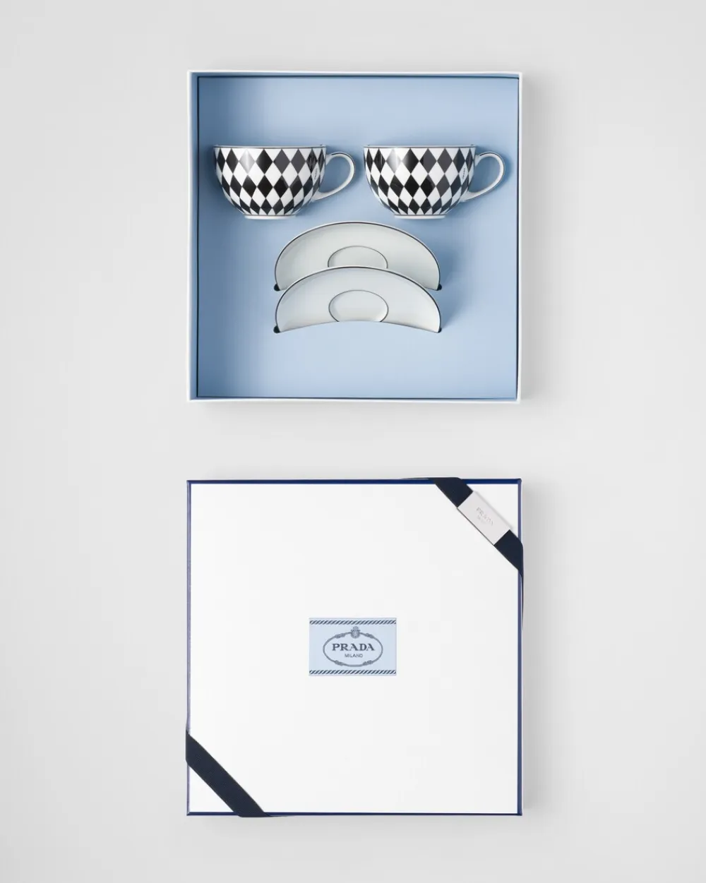 Prada TÉ Y CAFÉ^Set De Dos Tazas De Capuchino De Porcelana - Checkerboard