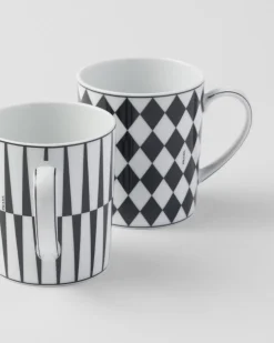 Prada TÉ Y CAFÉ^Set De Dos Tazas De Porcelana - Checkerboard Y Stripes
