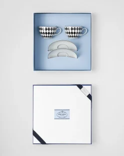Prada TÉ Y CAFÉ^Set De Dos Tazas De Té De Porcelana - Checkerboard