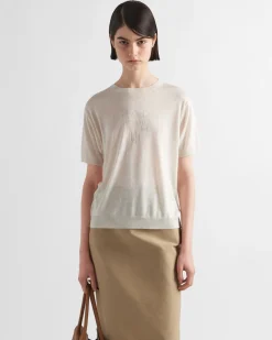Mujer Prada TEJIDOS DE PUNTO^Silk Crew-neck Sweater