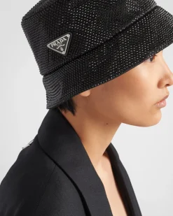 Mujer Prada SOMBREROS Y GUANTES^Sombrero Tipo Pescador De Satén Con Cristales