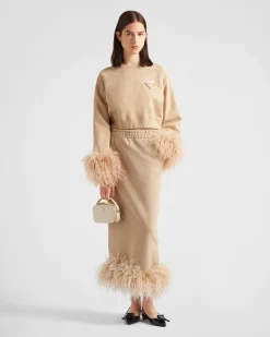 Mujer Prada CAMISETAS Y SUDADERAS^Sudadera De Cuello Redondo Con Ribete De Plumas