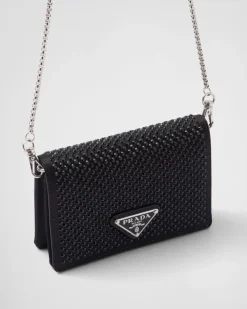 Mujer Prada CARTERAS Y TARJETEROS^Tarjetero Con Bandolera Y Cristales
