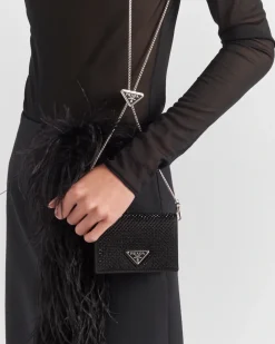 Mujer Prada CARTERAS Y TARJETEROS^Tarjetero Con Bandolera Y Cristales