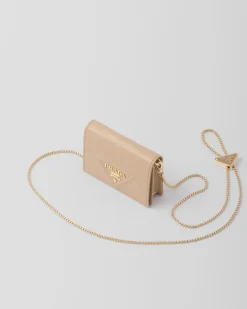 Mujer Prada CARTERAS Y TARJETEROS^Tarjetero De Piel Con Bandolera