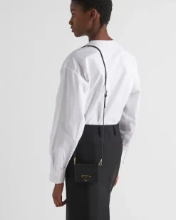 Mujer Prada CARTERAS Y TARJETEROS^Tarjetero De Piel Saffiano Con Bandolera