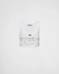 Mujer Prada CAMISETAS Y SUDADERAS^Top Bordado De Punto Acanalado