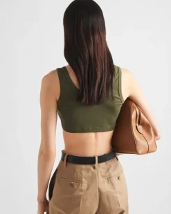 Mujer Prada CAMISETAS Y SUDADERAS^Top Corto De Punto Acanalado