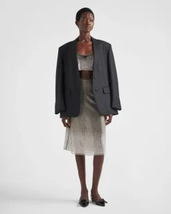 Mujer Prada CAMISAS Y TOPS^Top De Malla Bordado Con Pedrería