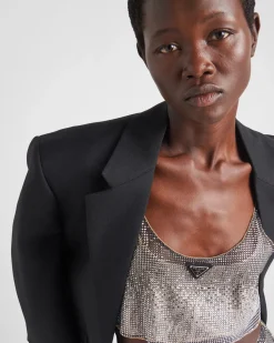 Mujer Prada CAMISAS Y TOPS^Top De Malla Bordado Con Pedrería