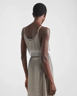 Mujer Prada CAMISAS Y TOPS^Top De Malla Bordado Con Pedrería