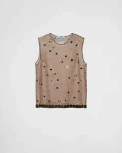 Mujer Prada CAMISAS Y TOPS^Top De Organza Con Adorno De Ojales