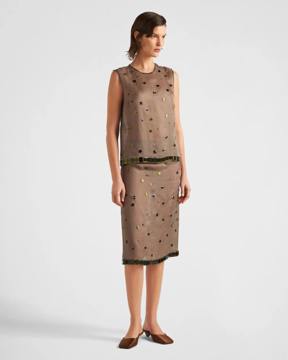 Mujer Prada CAMISAS Y TOPS^Top De Organza Con Adorno De Ojales