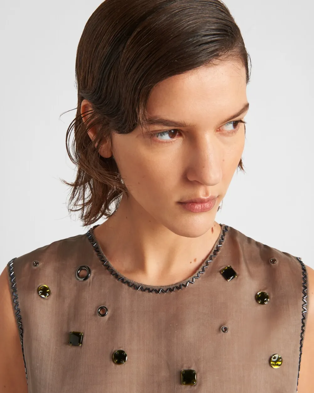 Mujer Prada CAMISAS Y TOPS^Top De Organza Con Adorno De Ojales