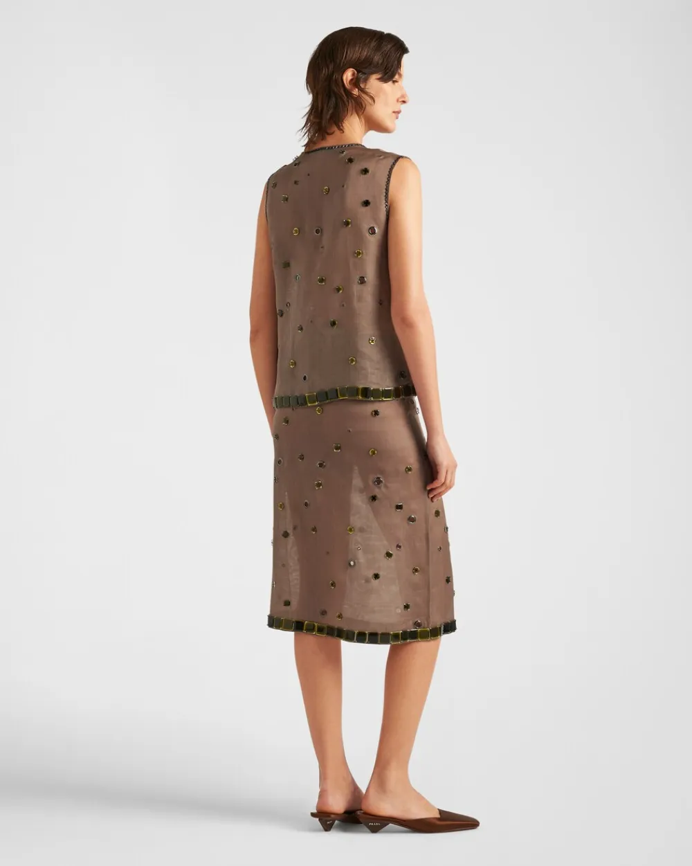 Mujer Prada CAMISAS Y TOPS^Top De Organza Con Adorno De Ojales