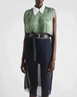 Mujer Prada CAMISAS Y TOPS^Top De Organza Con Flecos