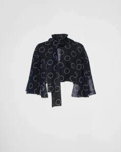 Mujer Prada CAMISAS Y TOPS^Top De Seda Estampada