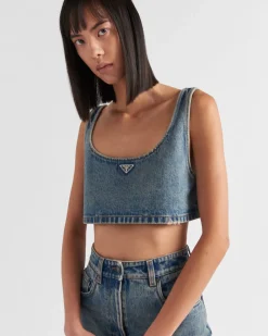 Mujer Prada TEJIDO VAQUERO^Top De Tejido Vaquero