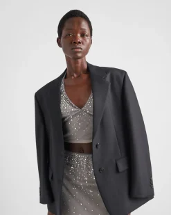 Mujer Prada CAMISAS Y TOPS^Top De Tul Con Tachuelas De Cristal  