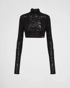 Mujer Prada CAMISETAS Y SUDADERAS^Top Elástico De Lentejuelas