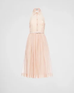 Mujer Prada VESTIDOS^Vestido Bordado De Organza A Rayas