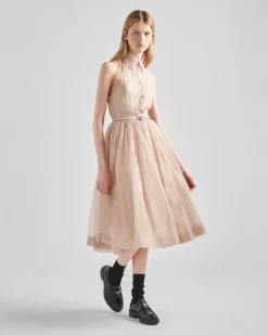 Mujer Prada VESTIDOS^Vestido Bordado De Organza A Rayas