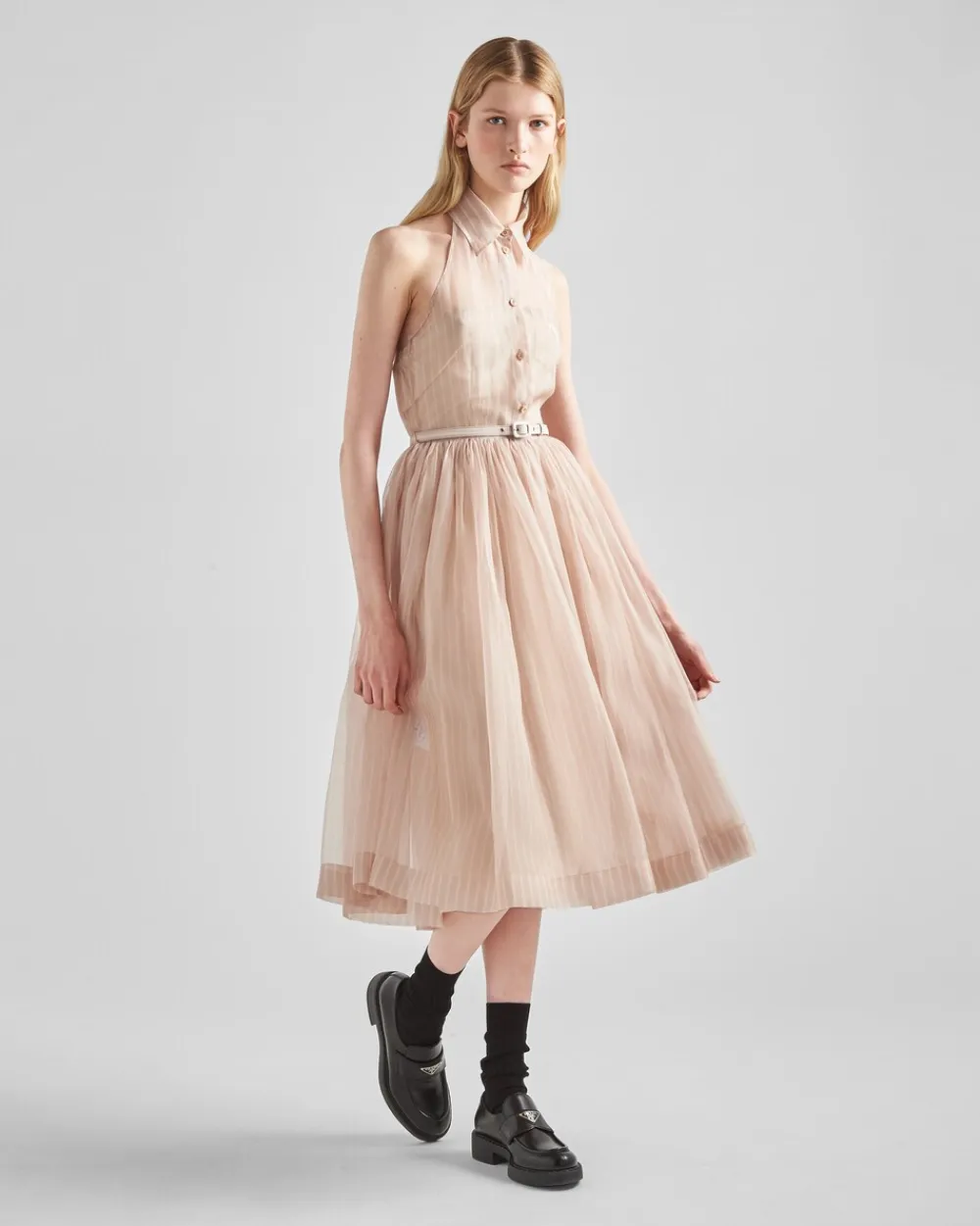 Mujer Prada VESTIDOS^Vestido Bordado De Organza A Rayas