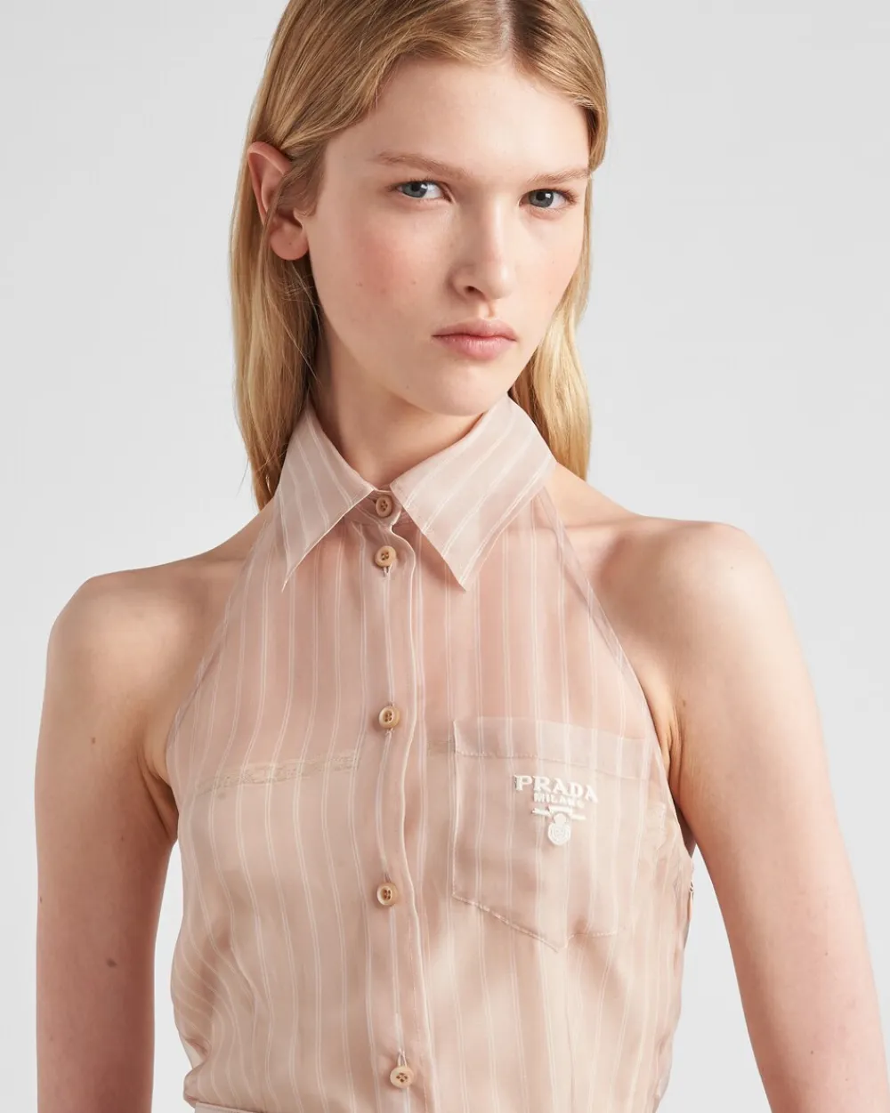 Mujer Prada VESTIDOS^Vestido Bordado De Organza A Rayas