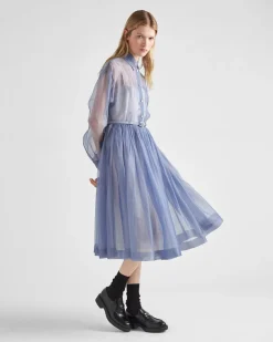 Mujer Prada VESTIDOS^Vestido Bordado De Organza De Rayas