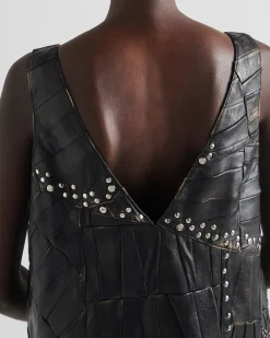Mujer Prada ROPA DE PIEL^Vestido De Patchwork De Napa
