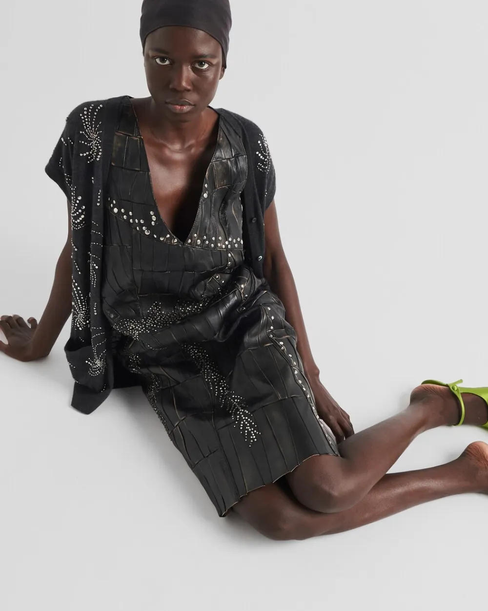 Mujer Prada ROPA DE PIEL^Vestido De Patchwork De Napa