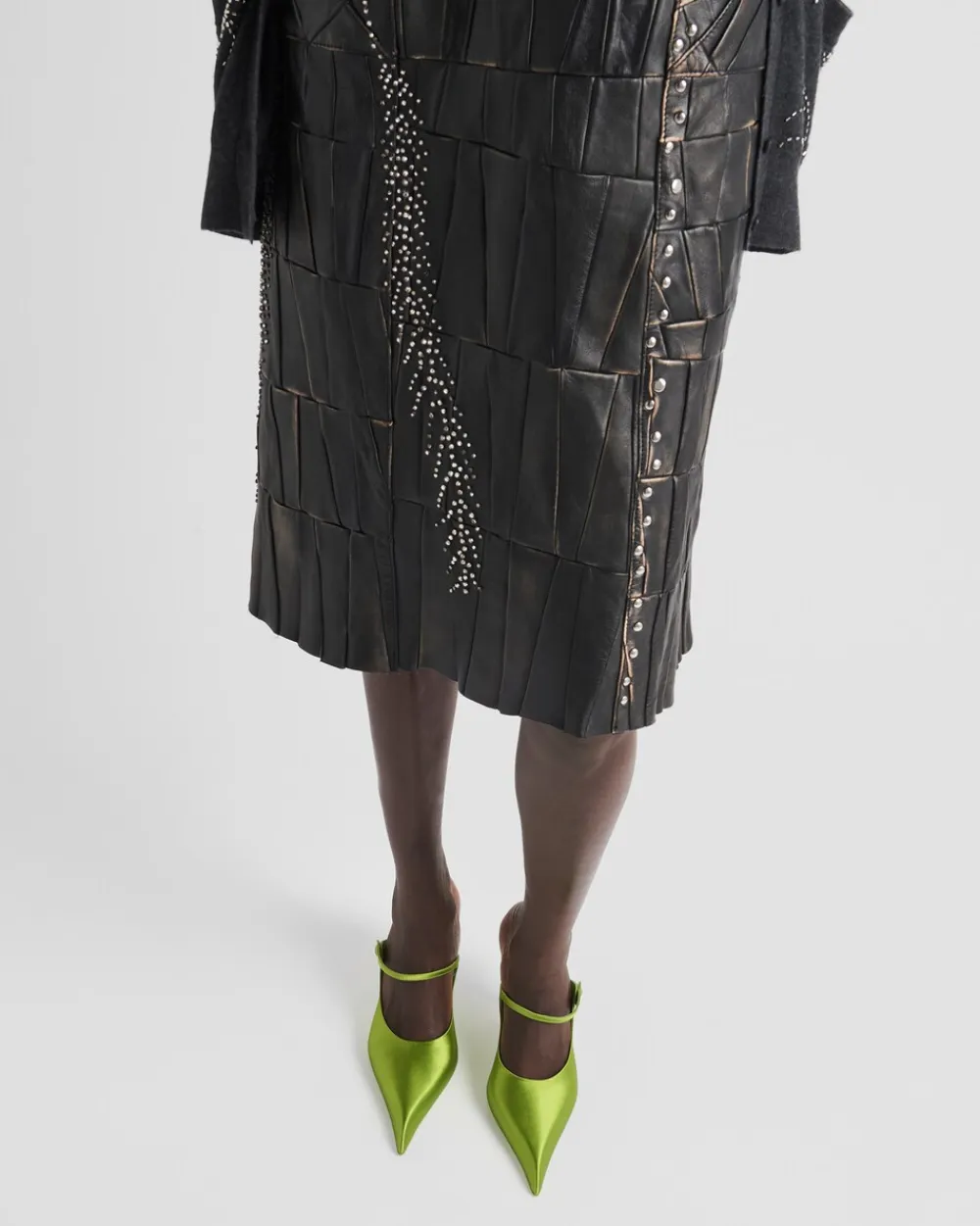 Mujer Prada ROPA DE PIEL^Vestido De Patchwork De Napa
