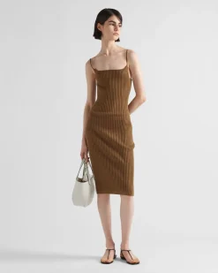 Mujer Prada TEJIDOS DE PUNTO^Vestido De Punto Acanalado De Algodón