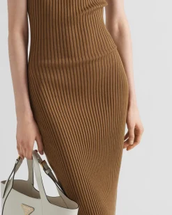 Mujer Prada TEJIDOS DE PUNTO^Vestido De Punto Acanalado De Algodón