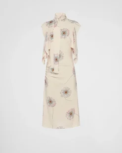 Mujer Prada VESTIDOS^Vestido De Sablé Estampado Con Cuello Con Lazo