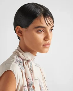 Mujer Prada VESTIDOS^Vestido De Sablé Estampado Con Cuello Con Lazo