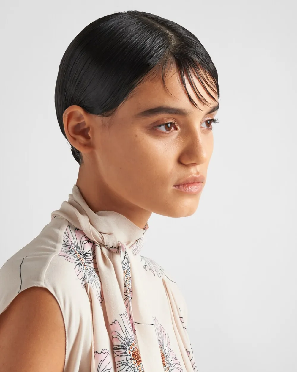 Mujer Prada VESTIDOS^Vestido De Sablé Estampado Con Cuello Con Lazo