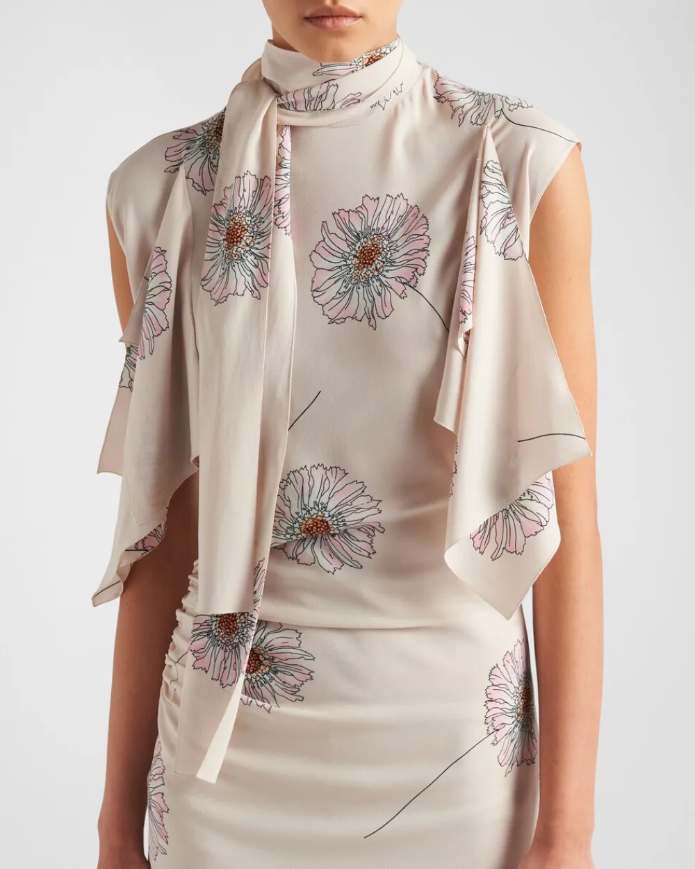 Mujer Prada VESTIDOS^Vestido De Sablé Estampado Con Cuello Con Lazo